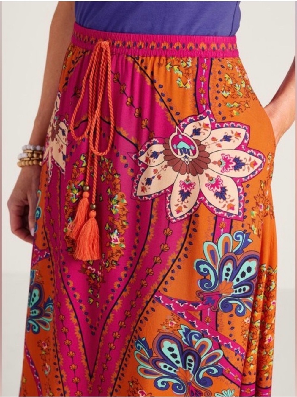 Soft Surroundings Marguerite Maxi Skirt Floral Bora Bora Scarf Print Tall Large - Picture 2 of 14